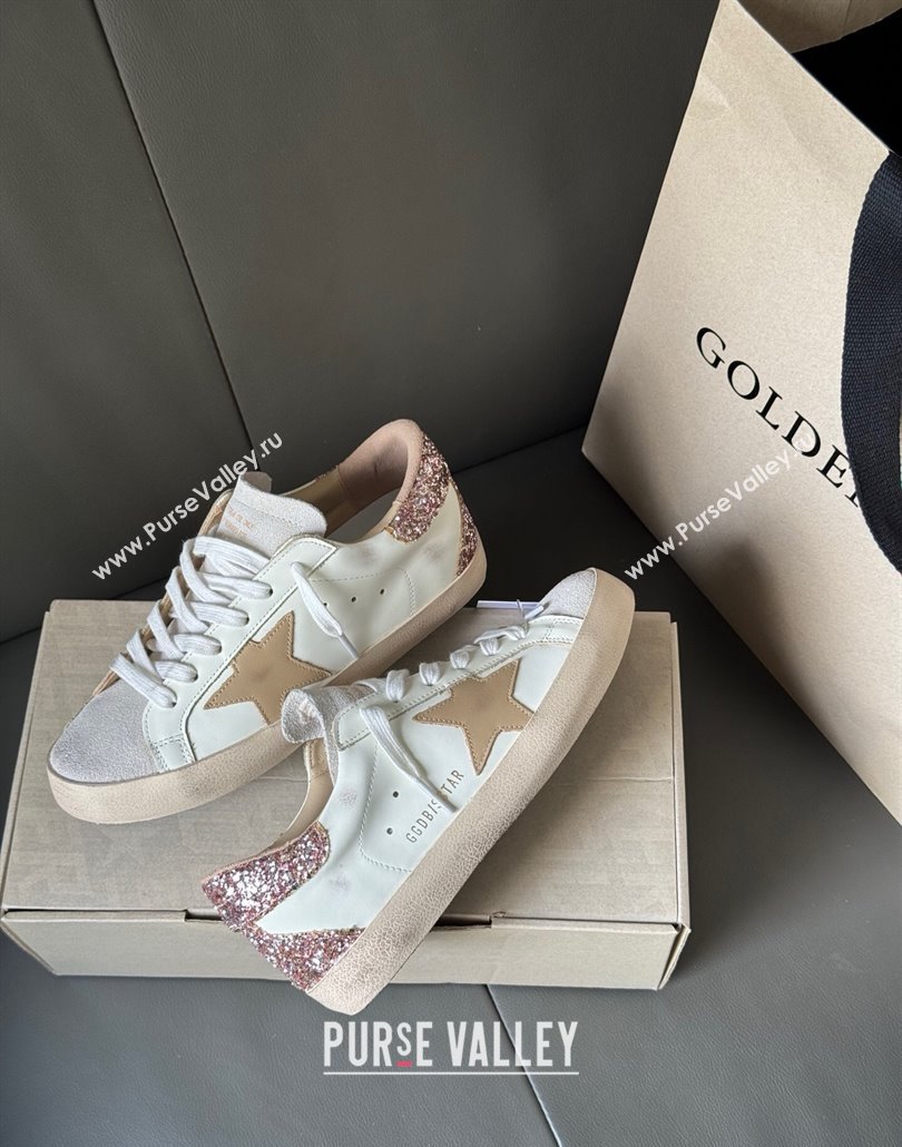 Golden Goose Womens Super-Star Sneakers with nude leather star and gold glitter heel tab 2025 0429 (MD-250429045)