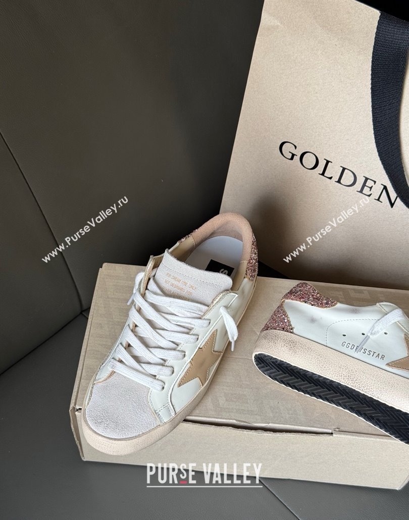 Golden Goose Womens Super-Star Sneakers with nude leather star and gold glitter heel tab 2025 0429 (MD-250429045)