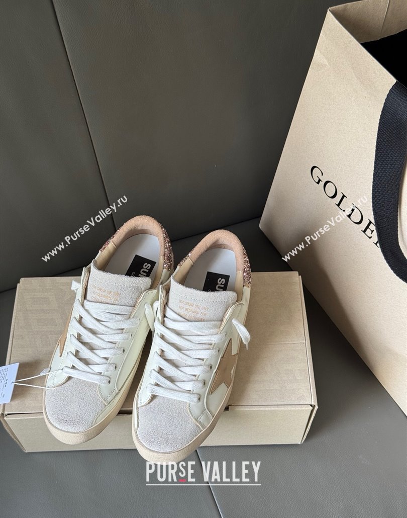 Golden Goose Womens Super-Star Sneakers with nude leather star and gold glitter heel tab 2025 0429 (MD-250429045)