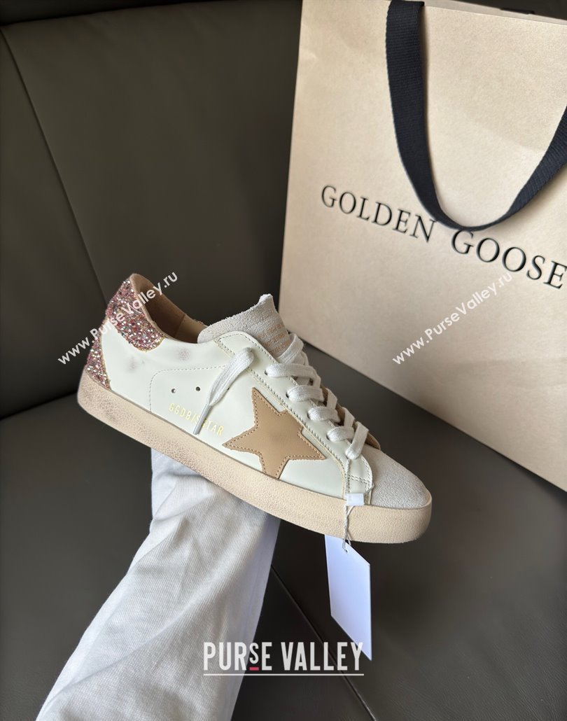 Golden Goose Womens Super-Star Sneakers with nude leather star and gold glitter heel tab 2025 0429 (MD-250429045)