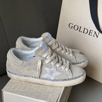 Golden Goose Super-Star Sneakers in grey suede with silver-tone glitter trim 2025 0429 (MD-250429046)