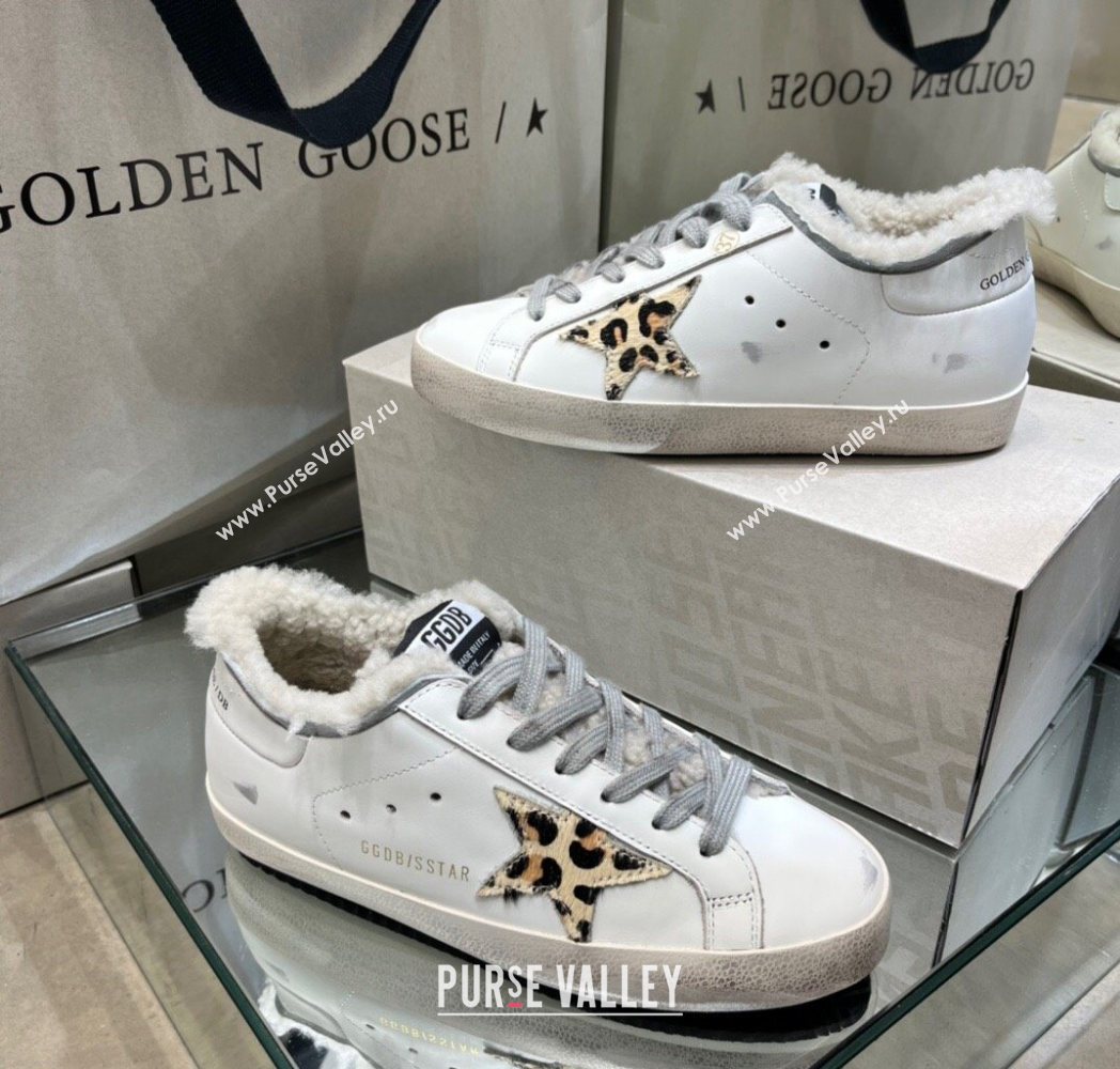 Golden Goose Womens Super-Star Sneakers in White Leather and Wool with Printed Star 2025 GGDB103104 (MD-251031060)