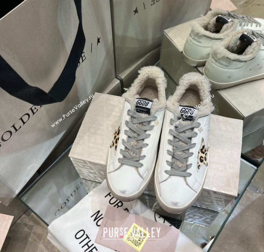 Golden Goose Womens Super-Star Sneakers in White Leather and Wool with Printed Star 2025 GGDB103104 (MD-251031060)