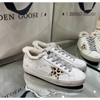 Golden Goose Womens Super-Star Sneakers in White Leather and Wool with Printed Star 2025 GGDB103104 (MD-251031060)