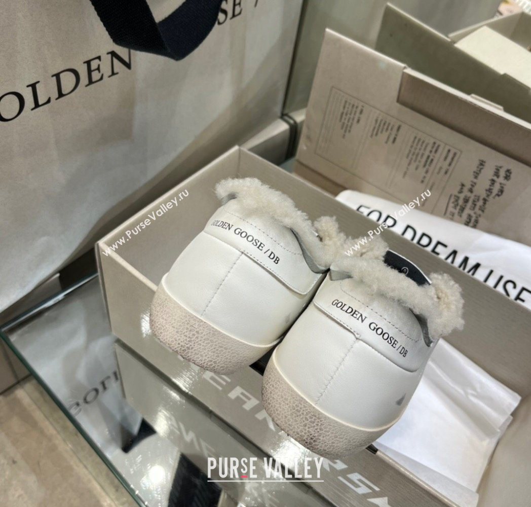 Golden Goose Womens Super-Star Sneakers in White Leather and Wool with Printed Star 2025 GGDB103104 (MD-251031060)