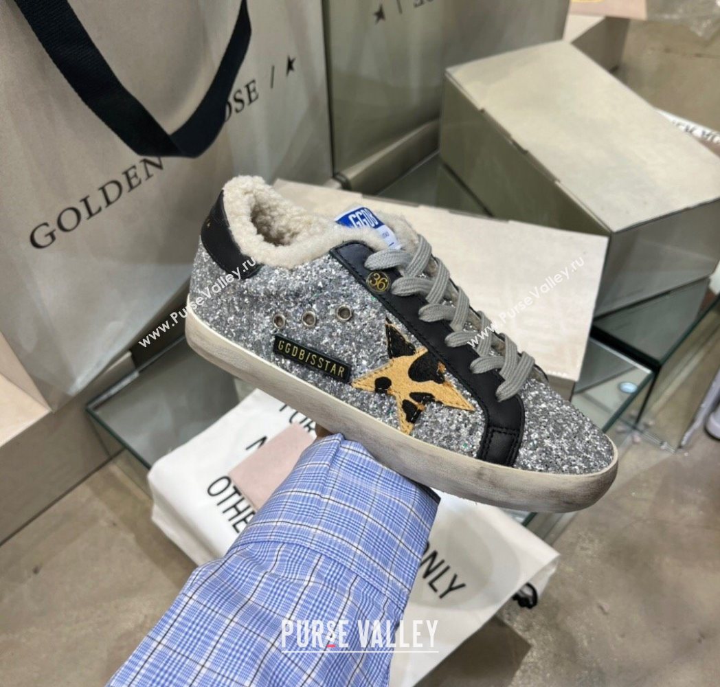 Golden Goose Womens Super-Star Sneakers in Silver Glitters and Wool 2025 GGDB103105 (MD-251031061)