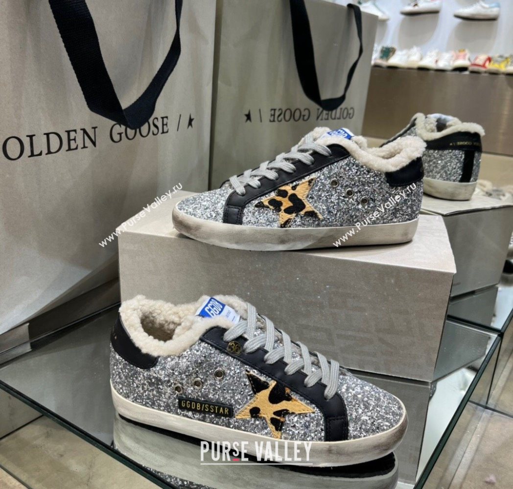Golden Goose Womens Super-Star Sneakers in Silver Glitters and Wool 2025 GGDB103105 (MD-251031061)