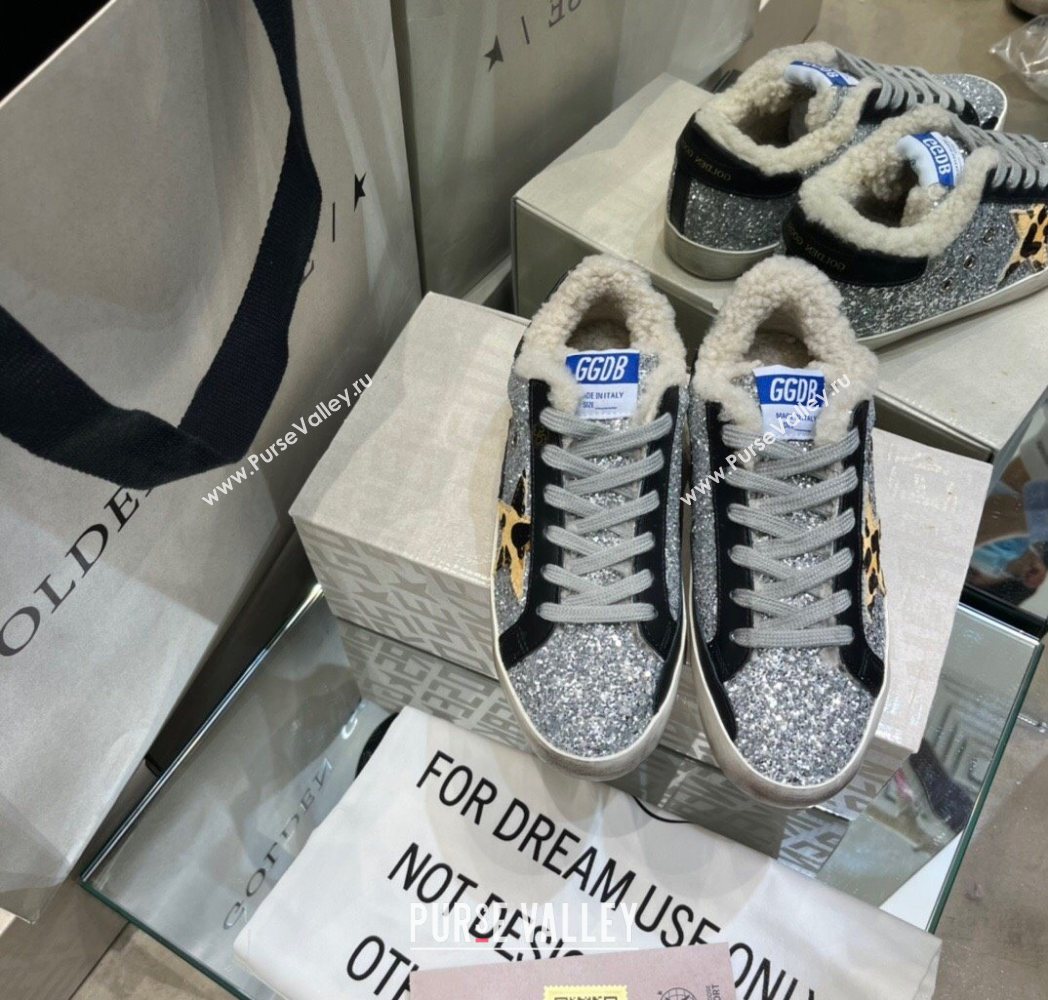 Golden Goose Womens Super-Star Sneakers in Silver Glitters and Wool 2025 GGDB103105 (MD-251031061)