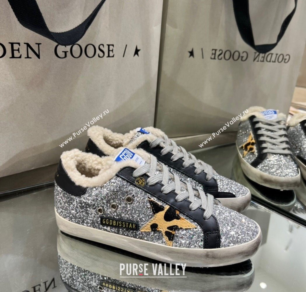 Golden Goose Womens Super-Star Sneakers in Silver Glitters and Wool 2025 GGDB103105 (MD-251031061)