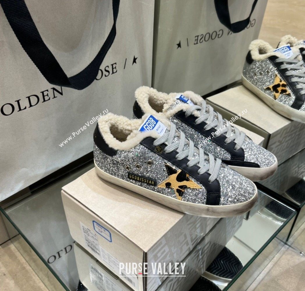 Golden Goose Womens Super-Star Sneakers in Silver Glitters and Wool 2025 GGDB103105 (MD-251031061)