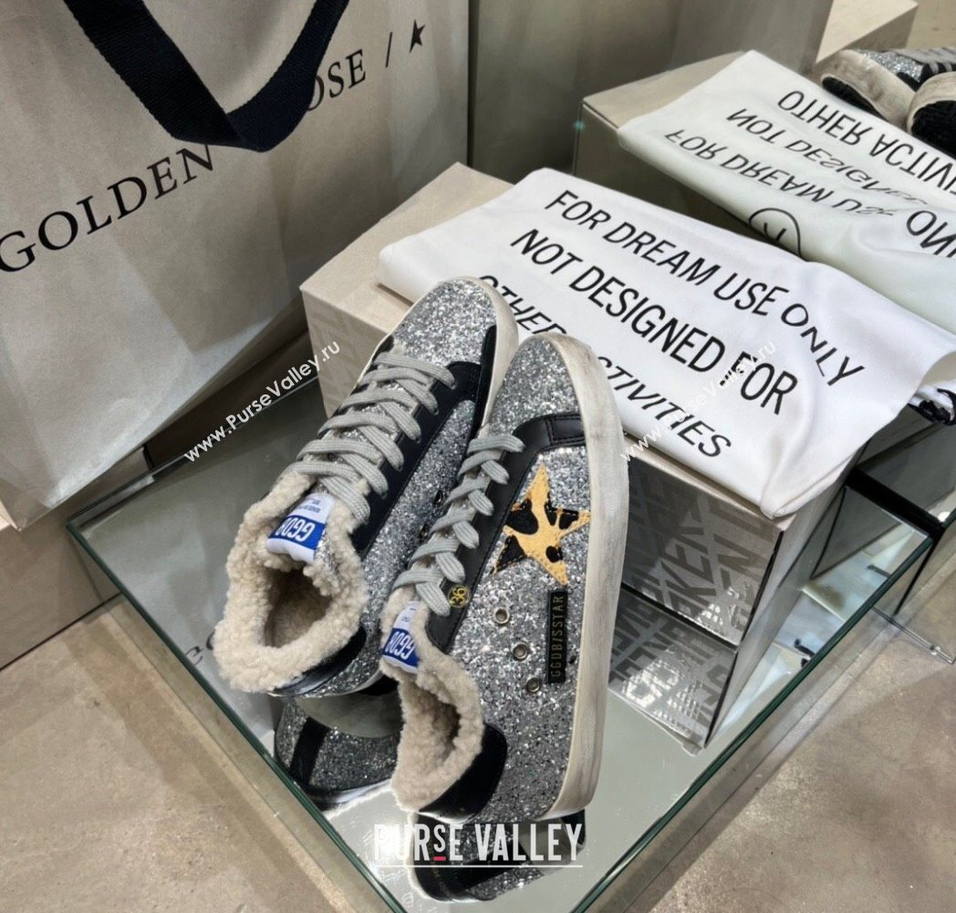 Golden Goose Womens Super-Star Sneakers in Silver Glitters and Wool 2025 GGDB103105 (MD-251031061)