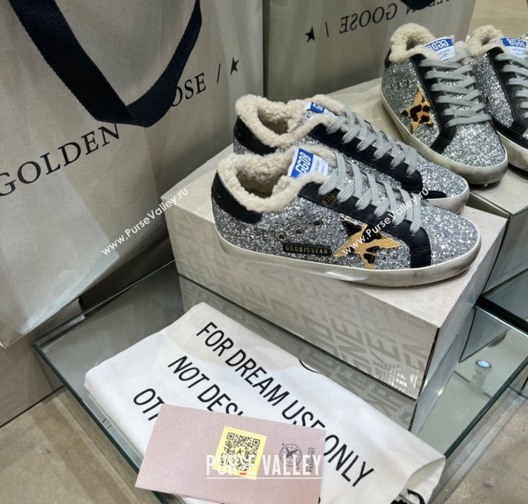 Golden Goose Womens Super-Star Sneakers in Silver Glitters and Wool 2025 GGDB103105 (MD-251031061)