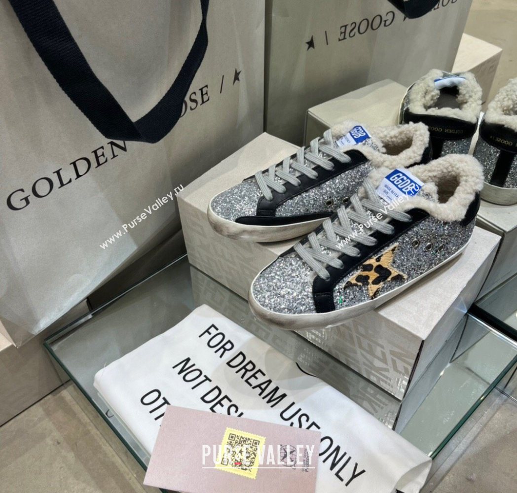 Golden Goose Womens Super-Star Sneakers in Silver Glitters and Wool 2025 GGDB103105 (MD-251031061)
