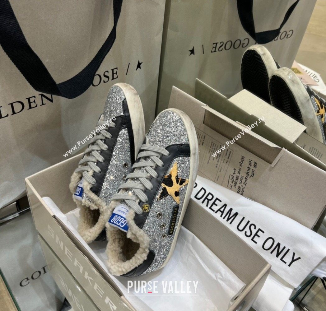 Golden Goose Womens Super-Star Sneakers in Silver Glitters and Wool 2025 GGDB103105 (MD-251031061)