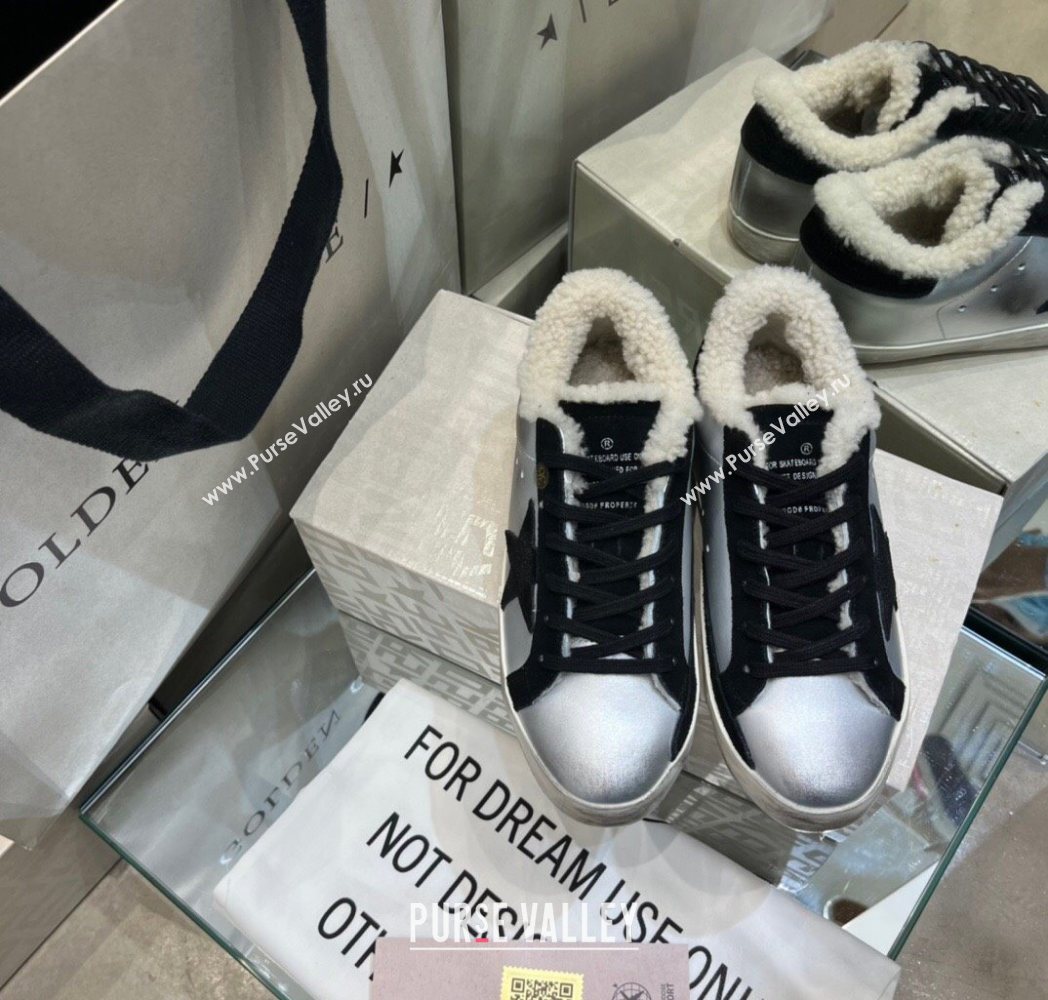 Golden Goose Womens Super-Star Sneakers in Silver Leather and Wool 2025 GGDB103106 (MD-251031062)