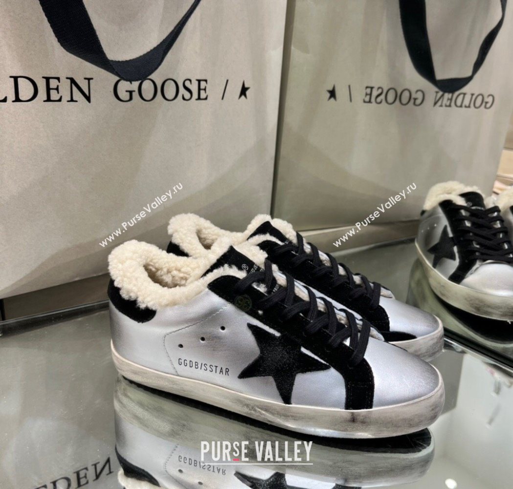 Golden Goose Womens Super-Star Sneakers in Silver Leather and Wool 2025 GGDB103106 (MD-251031062)
