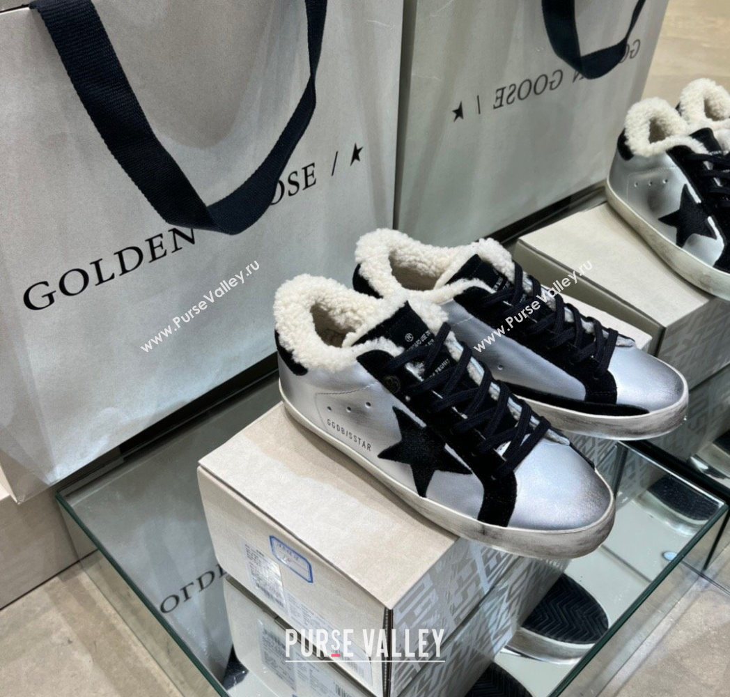 Golden Goose Womens Super-Star Sneakers in Silver Leather and Wool 2025 GGDB103106 (MD-251031062)