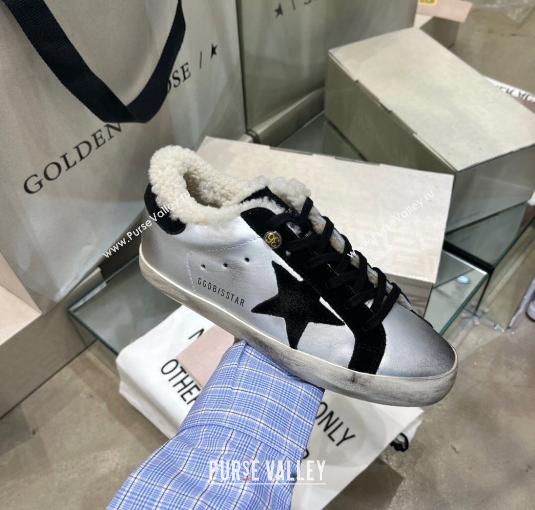 Golden Goose Womens Super-Star Sneakers in Silver Leather and Wool 2025 GGDB103106 (MD-251031062)