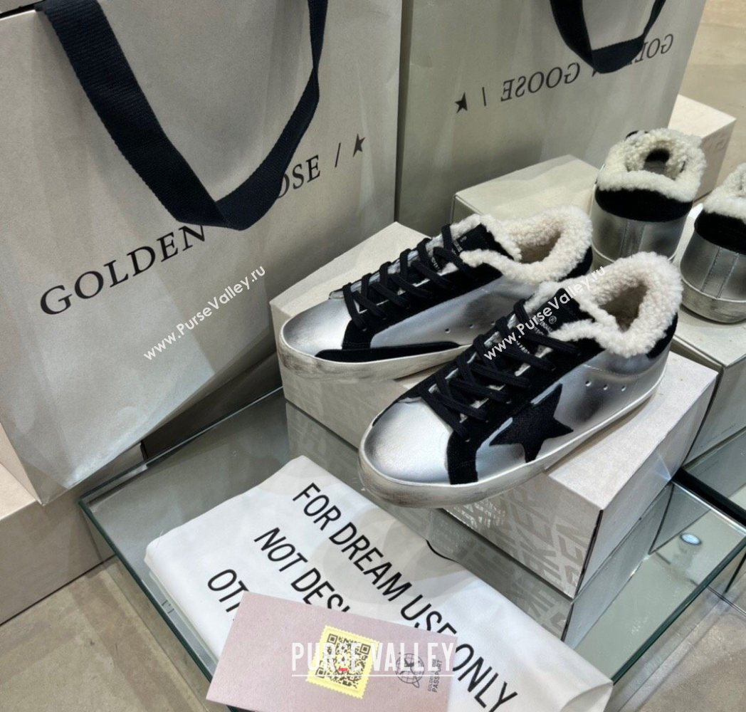 Golden Goose Womens Super-Star Sneakers in Silver Leather and Wool 2025 GGDB103106 (MD-251031062)