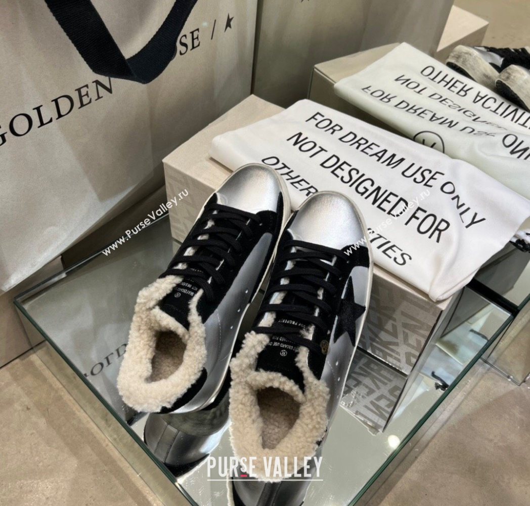 Golden Goose Womens Super-Star Sneakers in Silver Leather and Wool 2025 GGDB103106 (MD-251031062)
