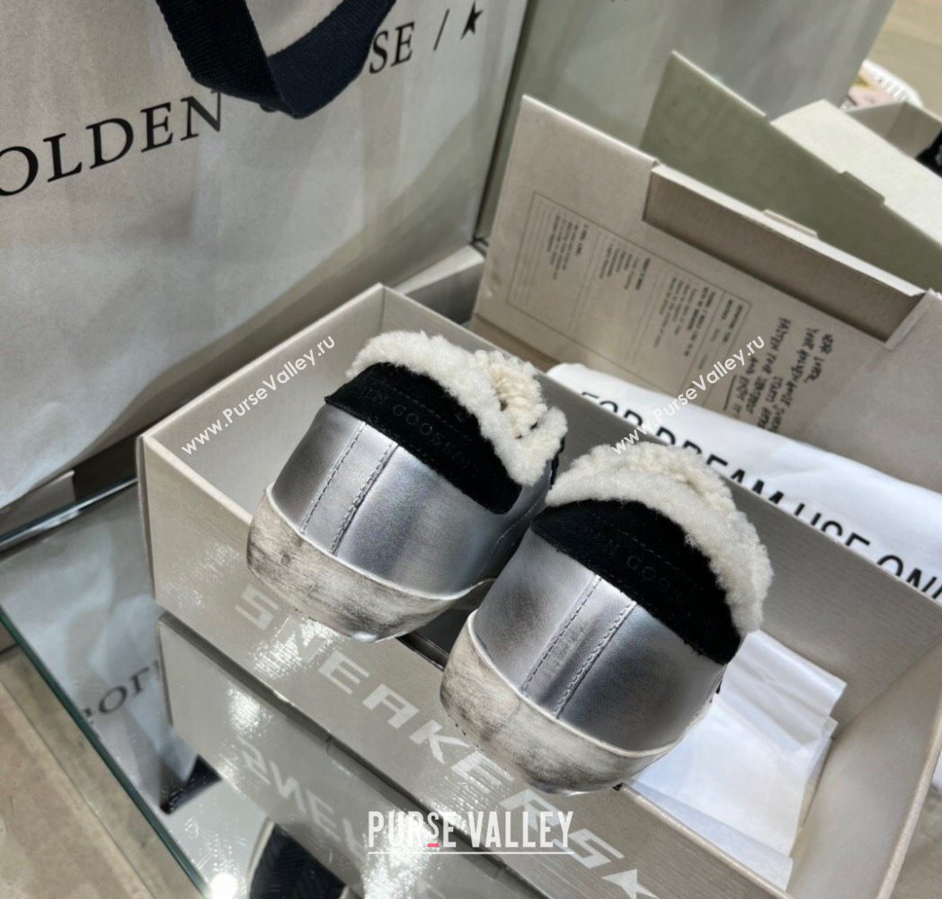 Golden Goose Womens Super-Star Sneakers in Silver Leather and Wool 2025 GGDB103106 (MD-251031062)