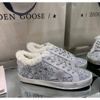 Golden Goose Womens Super-Star Sneakers in Silver Glitters and Wool 2025 GGDB103107 (MD-251031063)