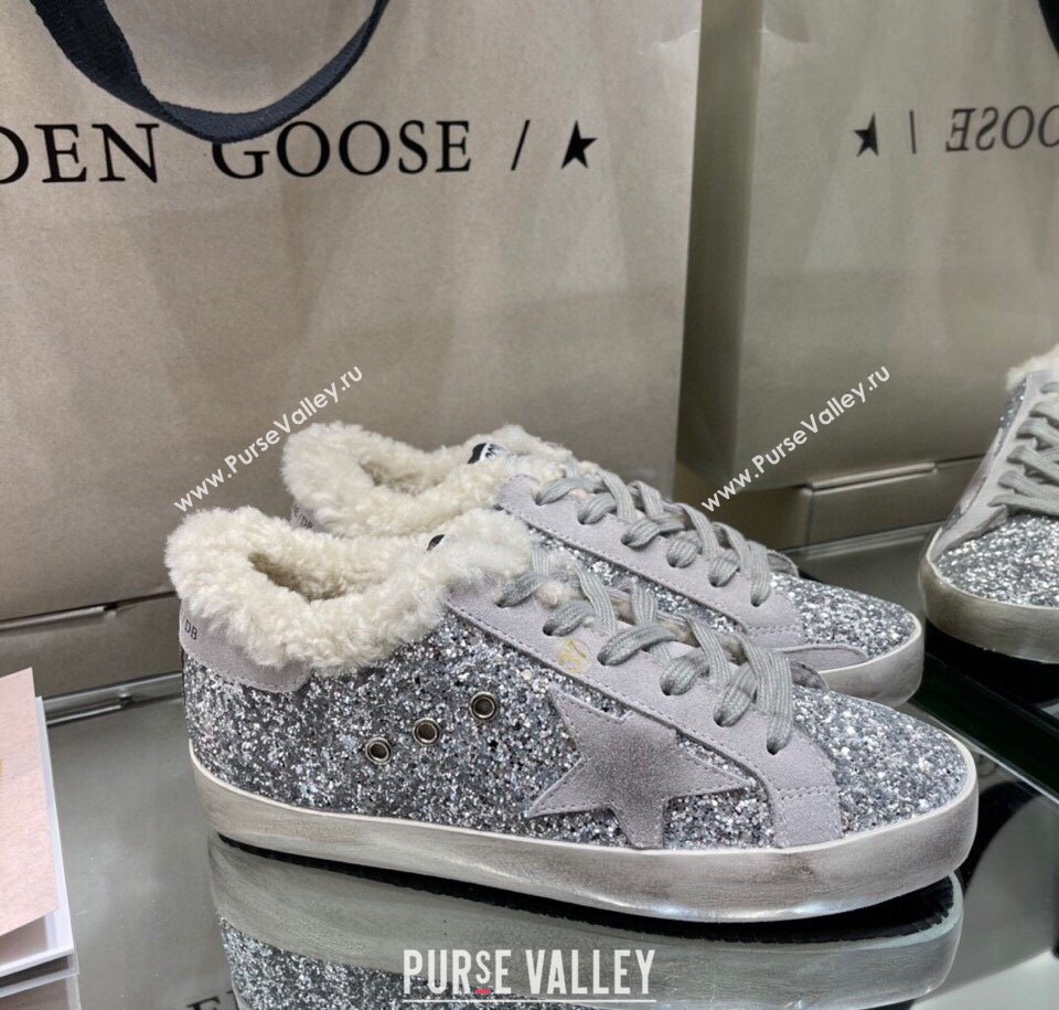 Golden Goose Womens Super-Star Sneakers in Silver Glitters and Wool 2025 GGDB103107 (MD-251031063)
