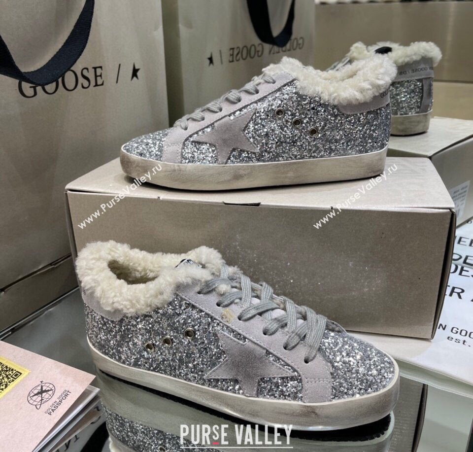 Golden Goose Womens Super-Star Sneakers in Silver Glitters and Wool 2025 GGDB103107 (MD-251031063)