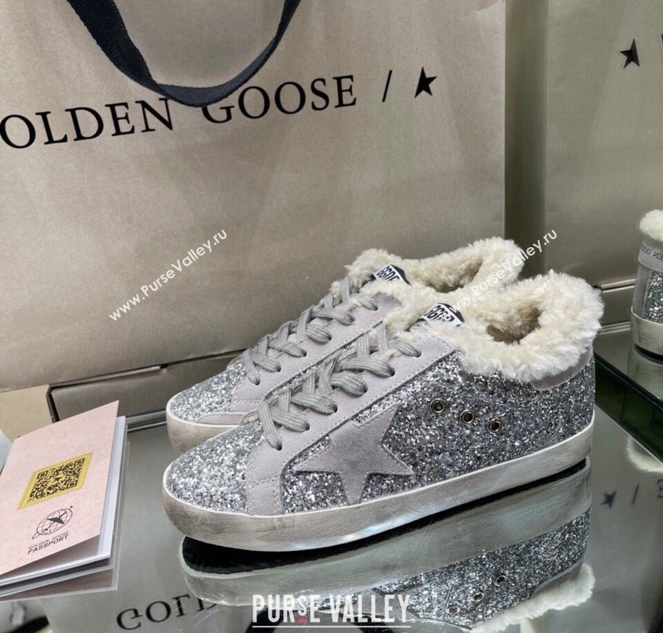Golden Goose Womens Super-Star Sneakers in Silver Glitters and Wool 2025 GGDB103107 (MD-251031063)