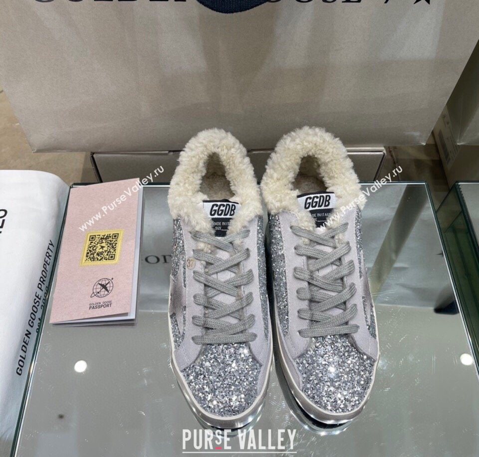 Golden Goose Womens Super-Star Sneakers in Silver Glitters and Wool 2025 GGDB103107 (MD-251031063)