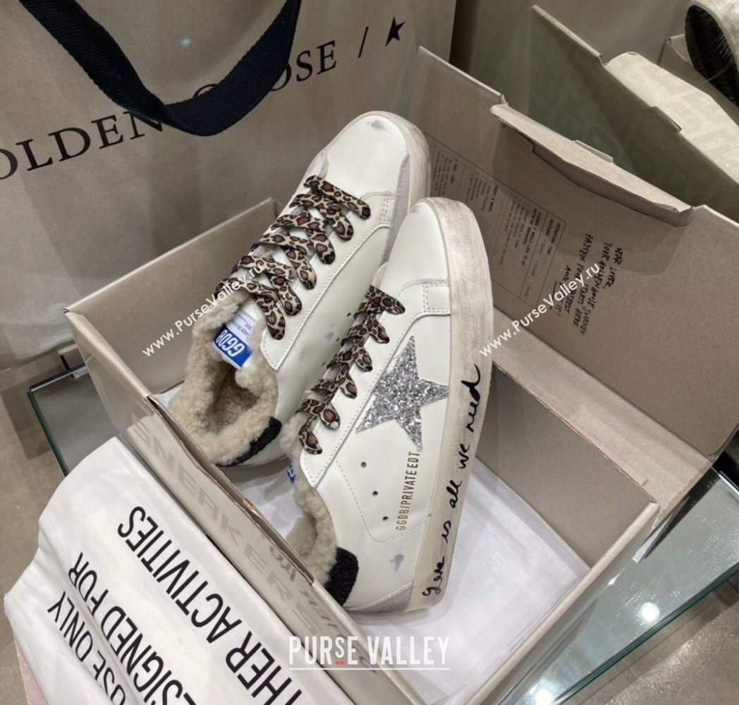 Golden Goose Womens Super-Star Sneakers in White Leather and Wool 2025 GGDB103108 (MD-251031064)