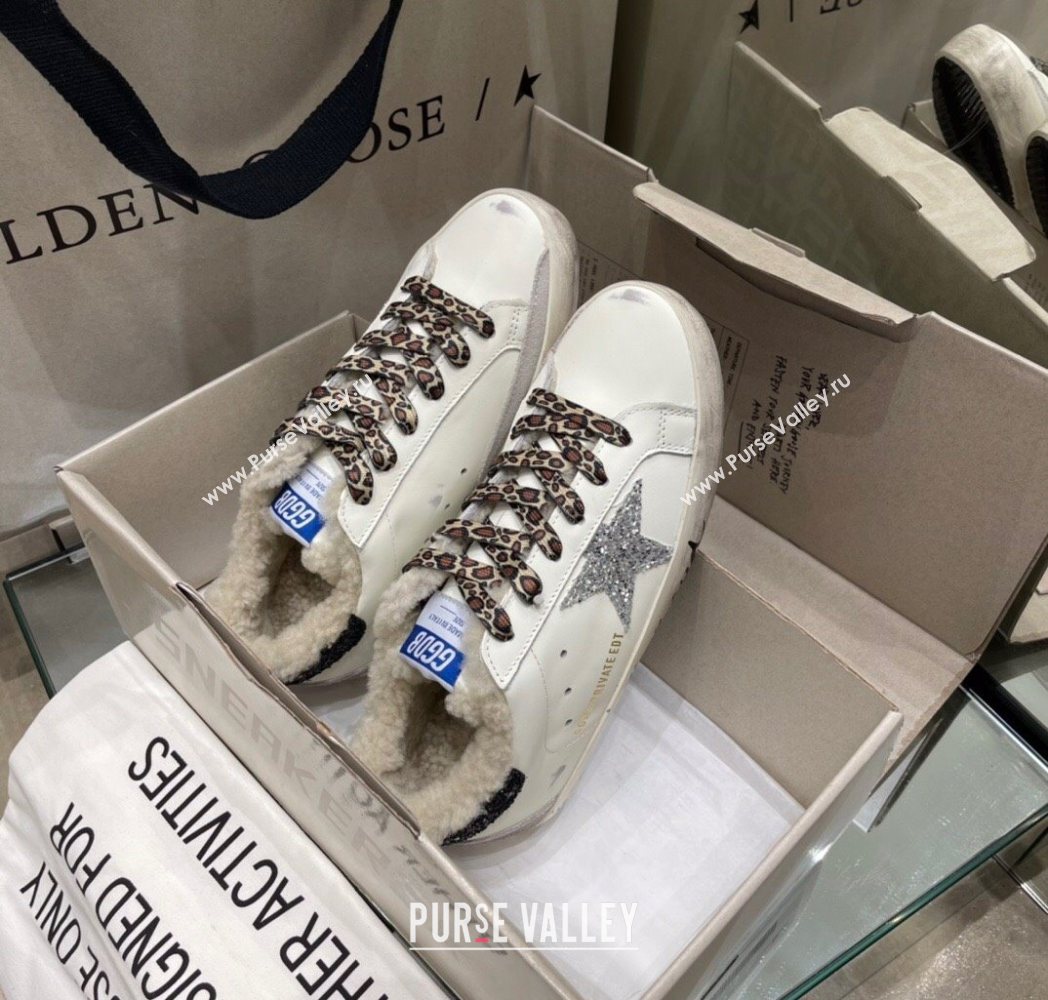 Golden Goose Womens Super-Star Sneakers in White Leather and Wool 2025 GGDB103108 (MD-251031064)