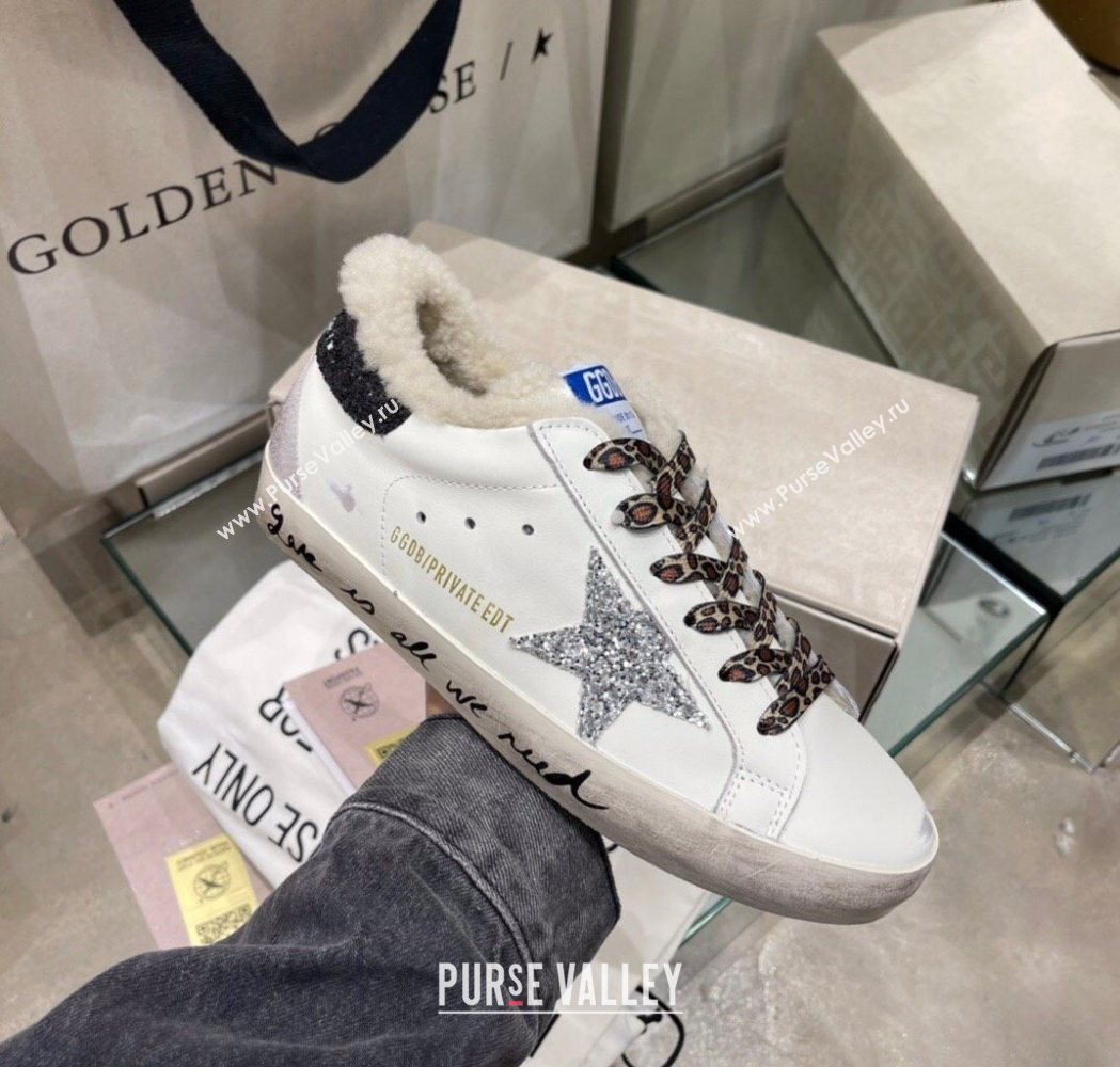 Golden Goose Womens Super-Star Sneakers in White Leather and Wool 2025 GGDB103108 (MD-251031064)
