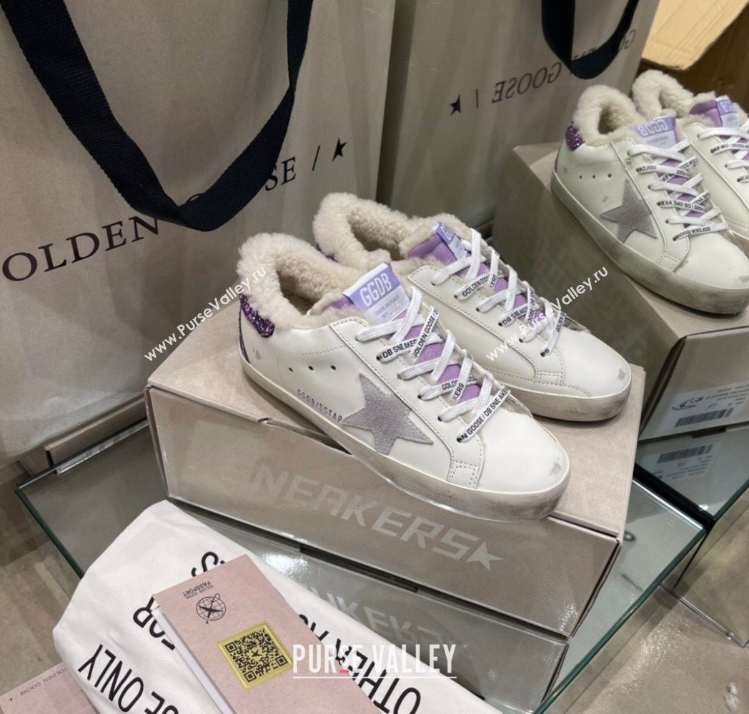 Golden Goose Womens Super-Star Sneakers in White Leather and Wool 2025 GGDB103109 (MD-251031065)