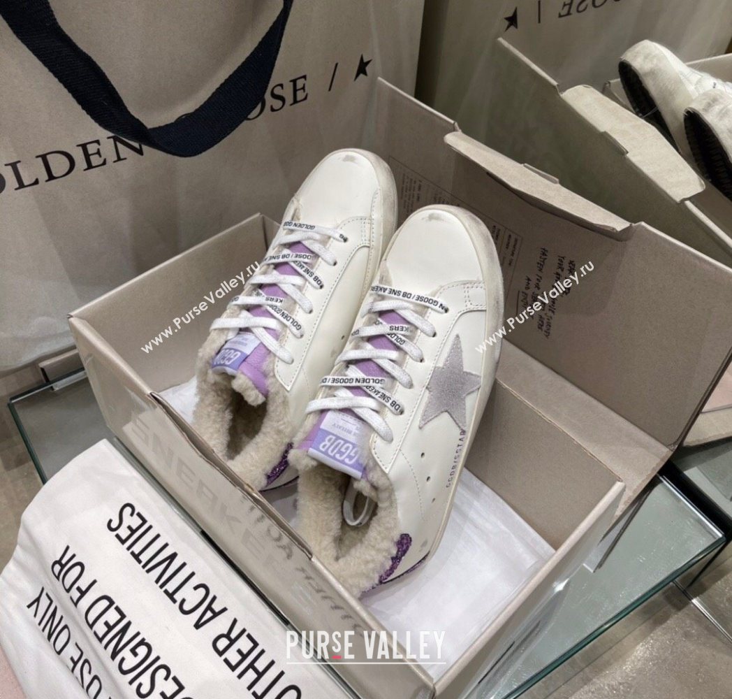 Golden Goose Womens Super-Star Sneakers in White Leather and Wool 2025 GGDB103109 (MD-251031065)