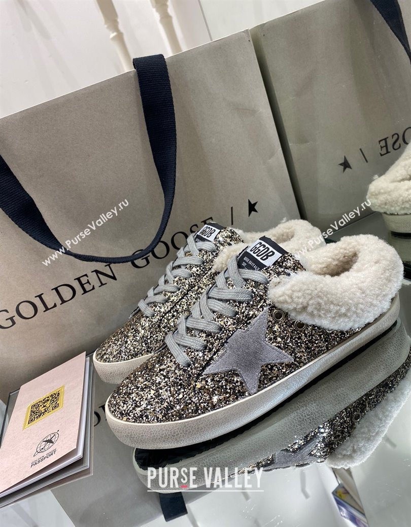Golden Goose Womens Super-Star Sabots Sneaker in Gold Glitter and Wool 2025 GGDB103111 (MD-251031066)