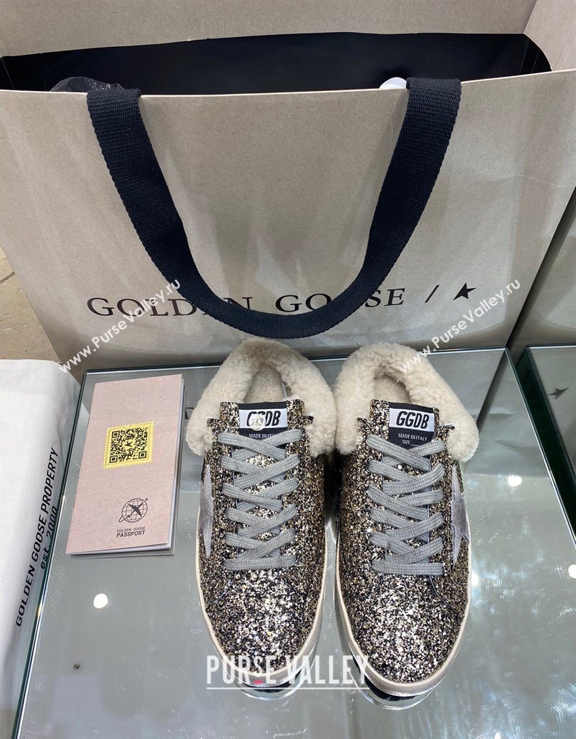 Golden Goose Womens Super-Star Sabots Sneaker in Gold Glitter and Wool 2025 GGDB103111 (MD-251031066)