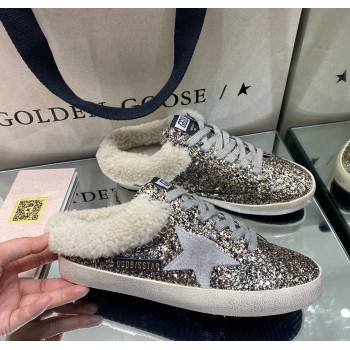 Golden Goose Womens Super-Star Sabots Sneaker in Gold Glitter and Wool 2025 GGDB103111 (MD-251031066)