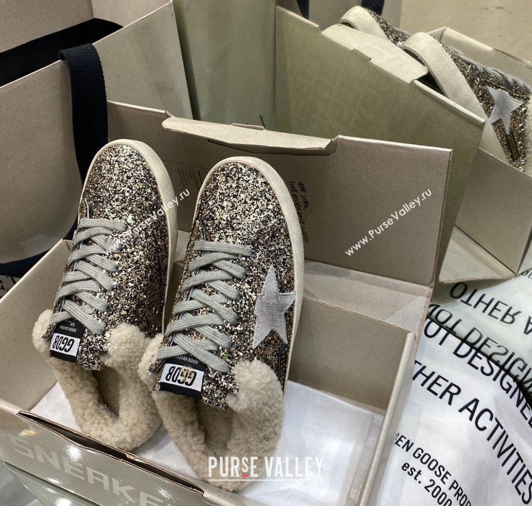 Golden Goose Womens Super-Star Sabots Sneaker in Gold Glitter and Wool 2025 GGDB103111 (MD-251031066)