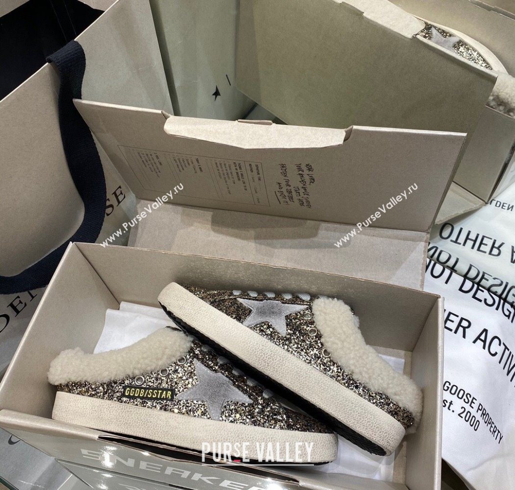 Golden Goose Womens Super-Star Sabots Sneaker in Gold Glitter and Wool 2025 GGDB103111 (MD-251031066)