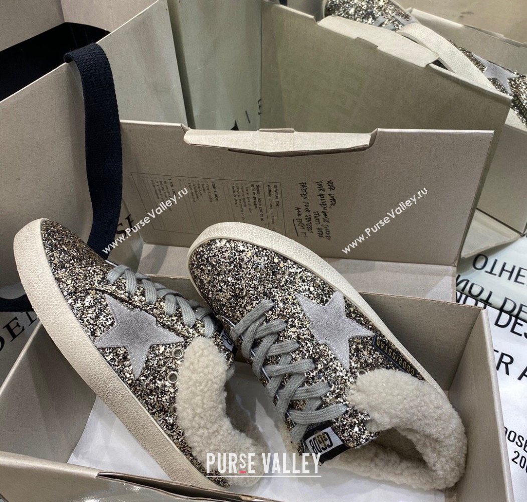 Golden Goose Womens Super-Star Sabots Sneaker in Gold Glitter and Wool 2025 GGDB103111 (MD-251031066)
