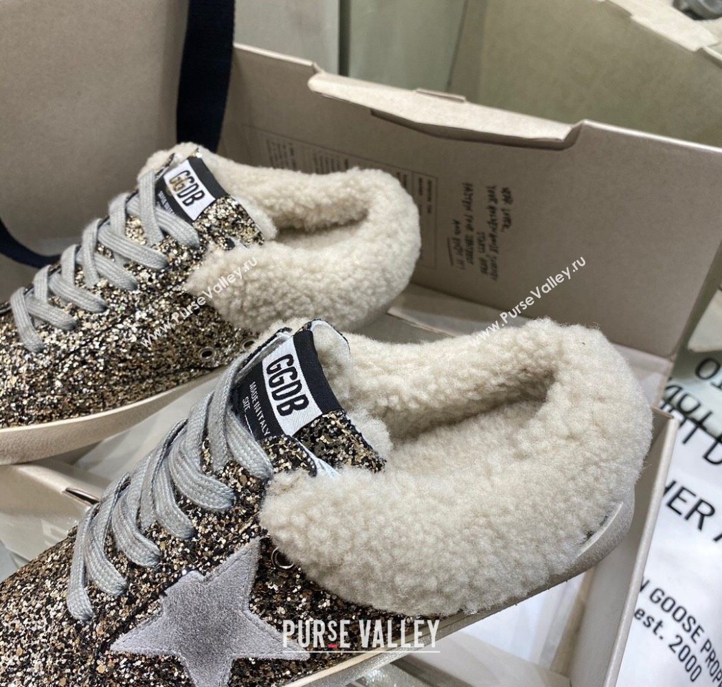 Golden Goose Womens Super-Star Sabots Sneaker in Gold Glitter and Wool 2025 GGDB103111 (MD-251031066)