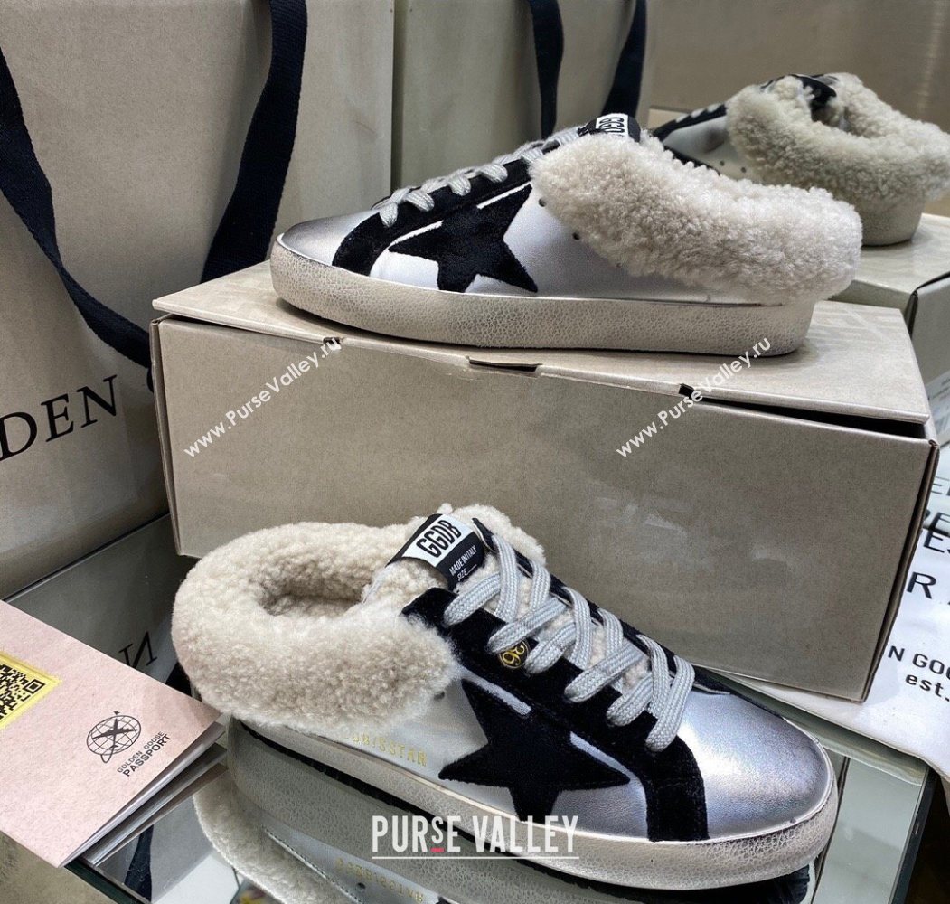Golden Goose Womens Super-Star Sabots Sneaker in Silver Leather and Wool 2025 GGDB103112 (MD-251031067)