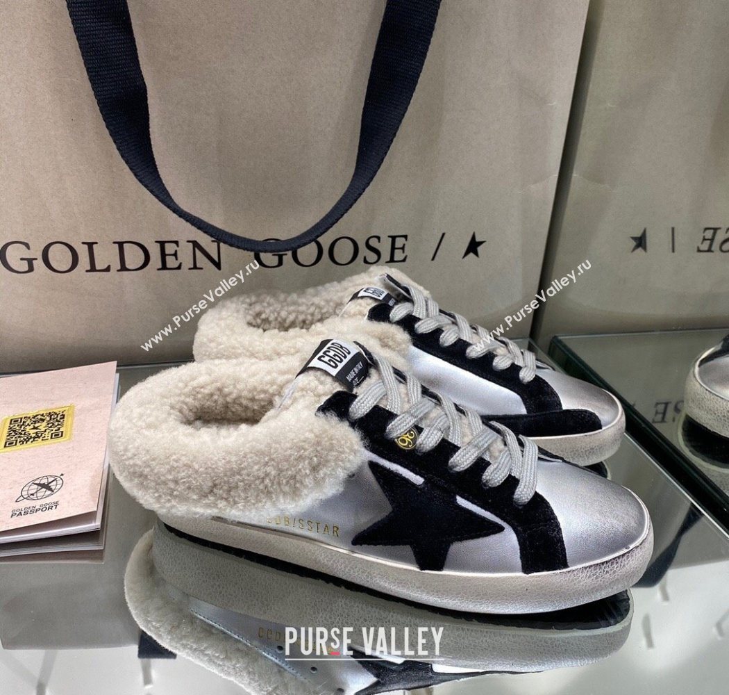 Golden Goose Womens Super-Star Sabots Sneaker in Silver Leather and Wool 2025 GGDB103112 (MD-251031067)