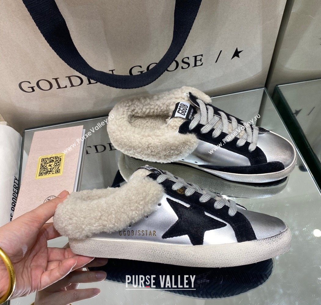 Golden Goose Womens Super-Star Sabots Sneaker in Silver Leather and Wool 2025 GGDB103112 (MD-251031067)