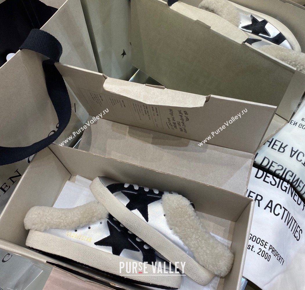 Golden Goose Womens Super-Star Sabots Sneaker in Silver Leather and Wool 2025 GGDB103112 (MD-251031067)
