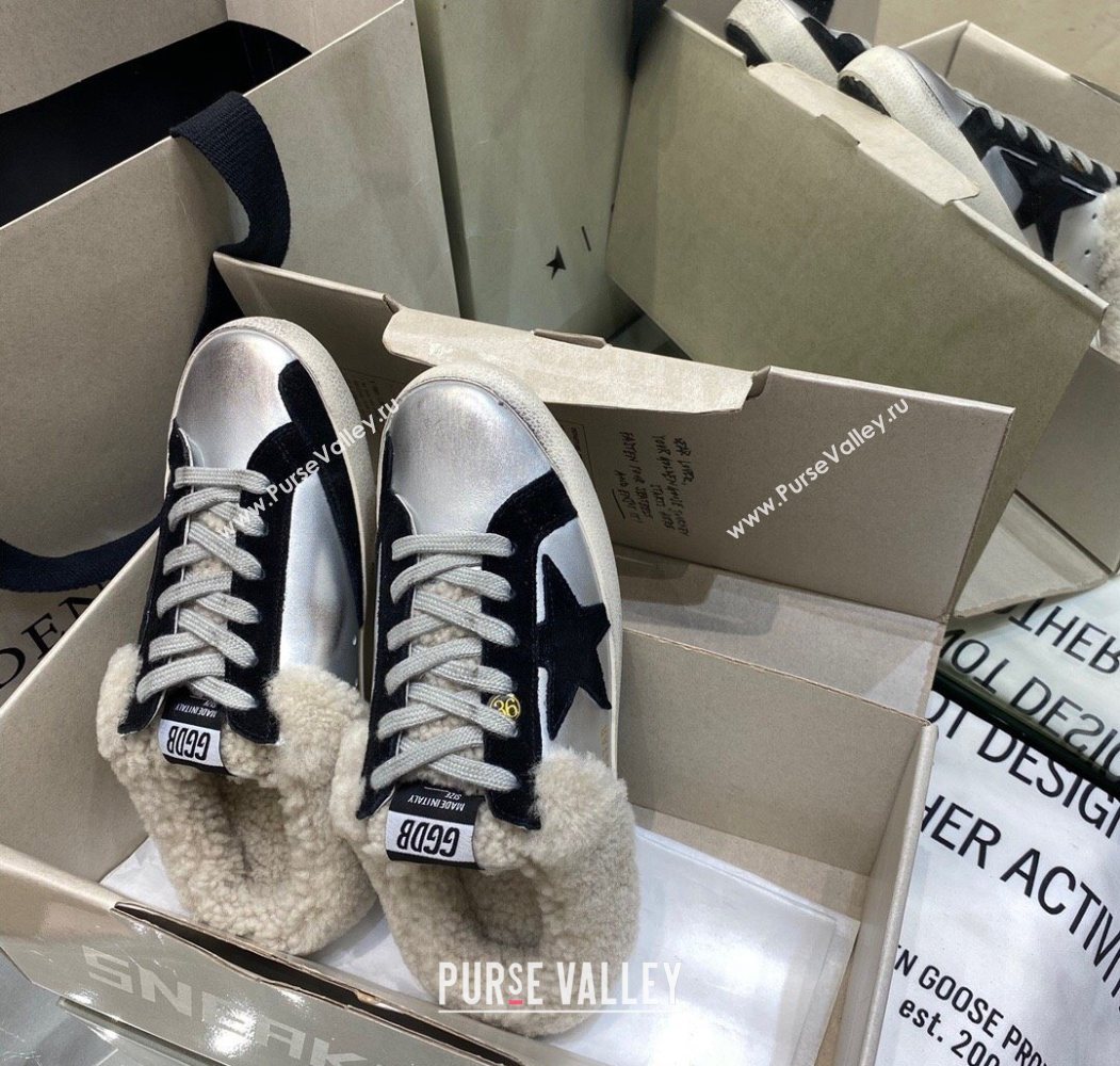 Golden Goose Womens Super-Star Sabots Sneaker in Silver Leather and Wool 2025 GGDB103112 (MD-251031067)