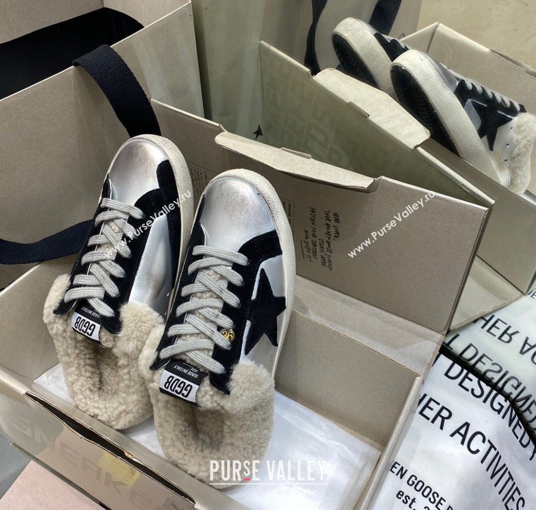 Golden Goose Womens Super-Star Sabots Sneaker in Silver Leather and Wool 2025 GGDB103112 (MD-251031067)