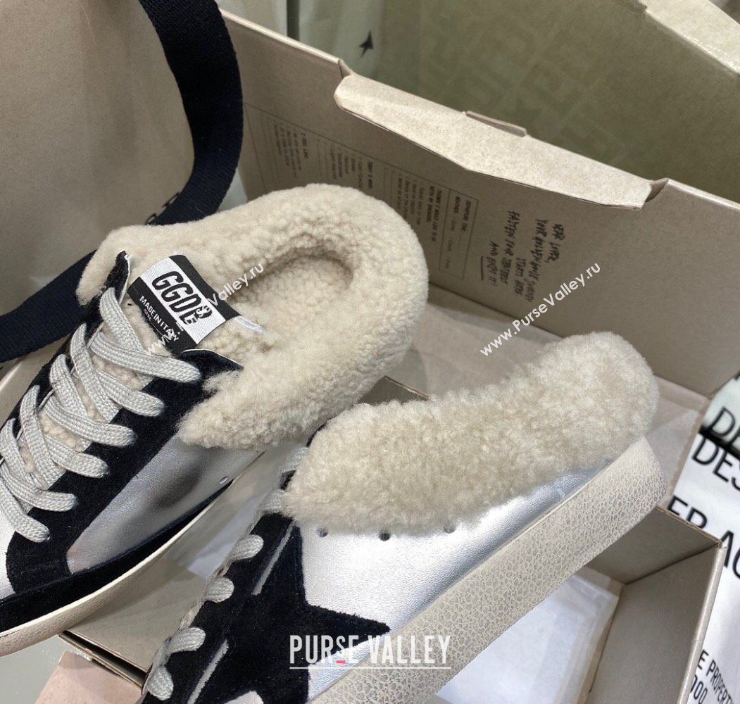 Golden Goose Womens Super-Star Sabots Sneaker in Silver Leather and Wool 2025 GGDB103112 (MD-251031067)