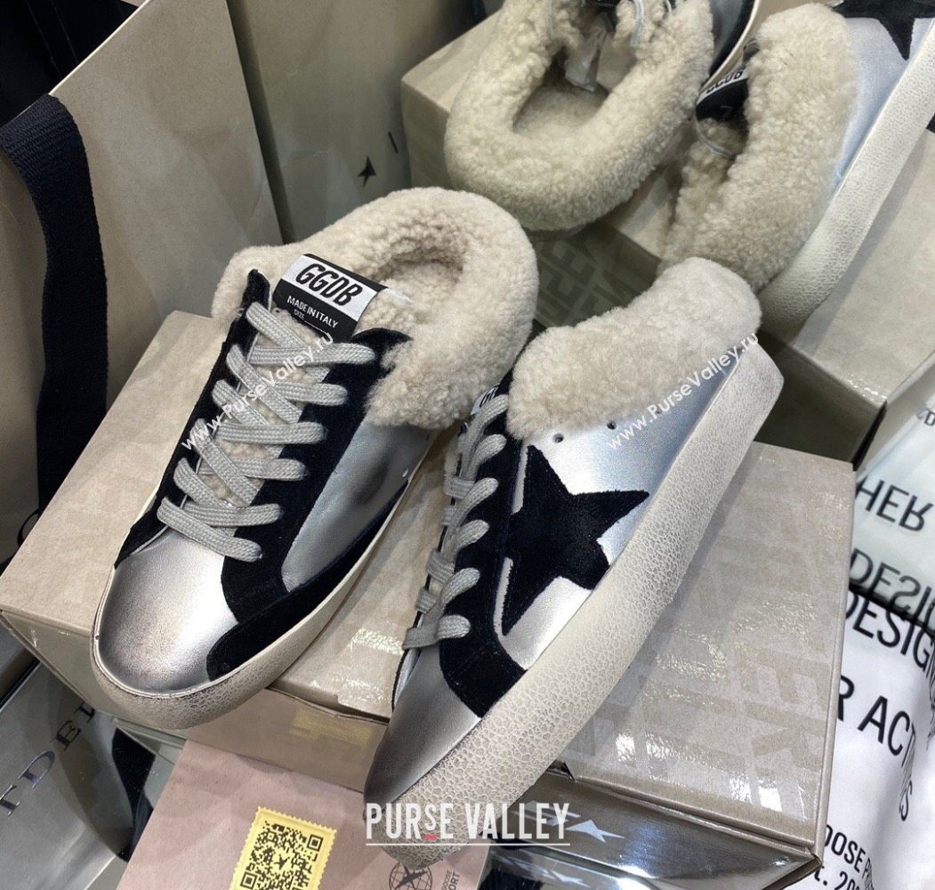 Golden Goose Womens Super-Star Sabots Sneaker in Silver Leather and Wool 2025 GGDB103112 (MD-251031067)